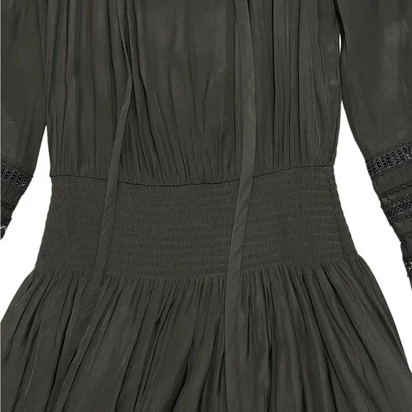 Ramy Brook Rosey Blouson Smocked Mini Dress Black Long Sleeve Tie Neck Size S - Picture 15 of 16